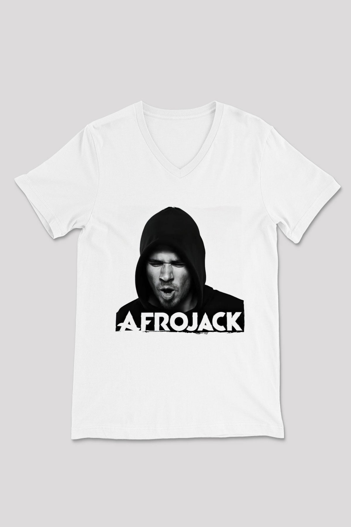 Afrojack Beyaz Unisex V Yaka Tişört