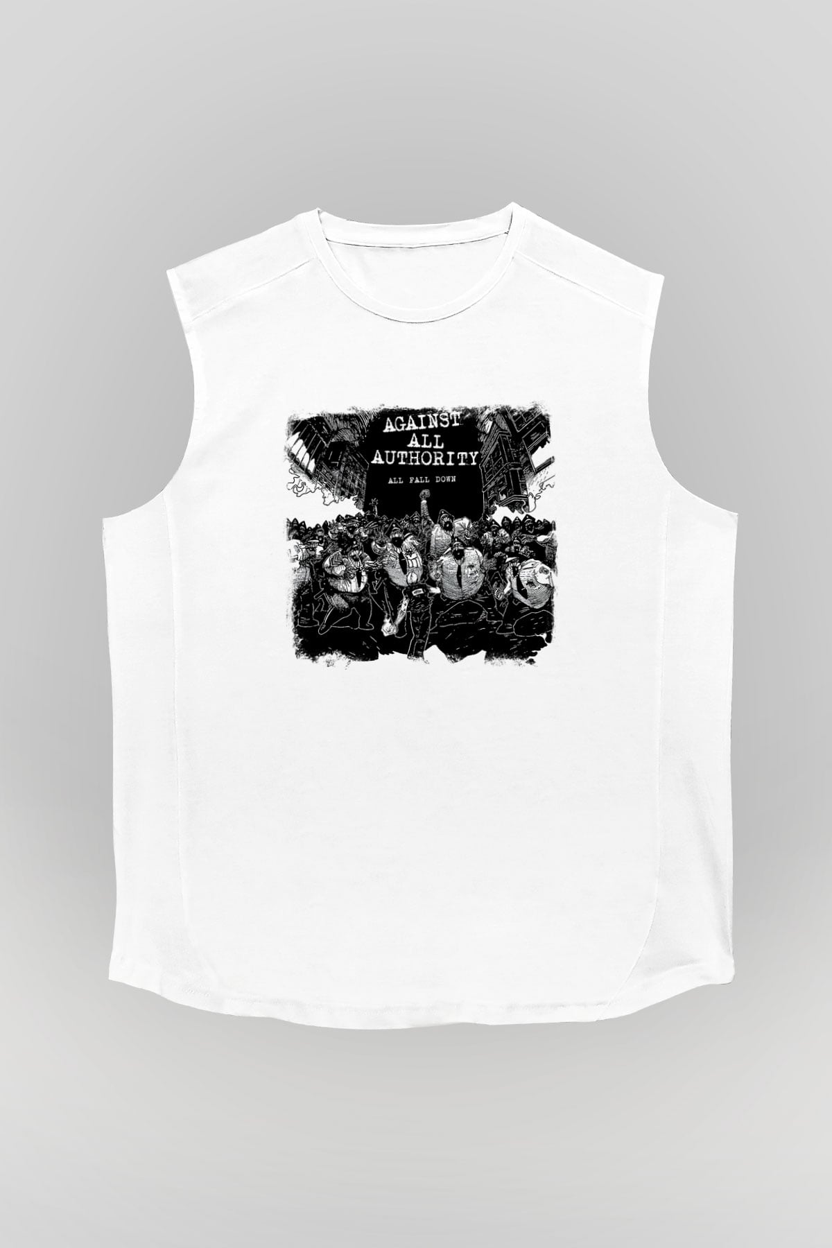 Against All Authority Baskılı Unisex Beyaz Kolsuz Tişört