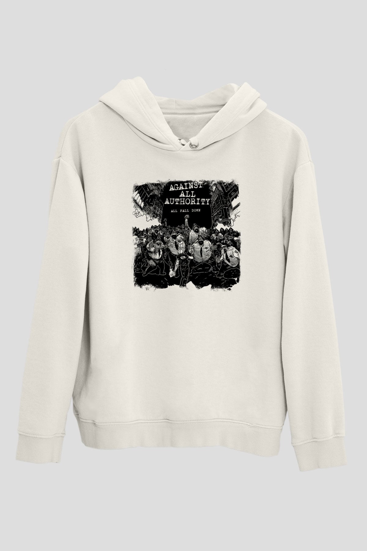 Against All Authority Baskılı Unisex Beyaz Hoodie