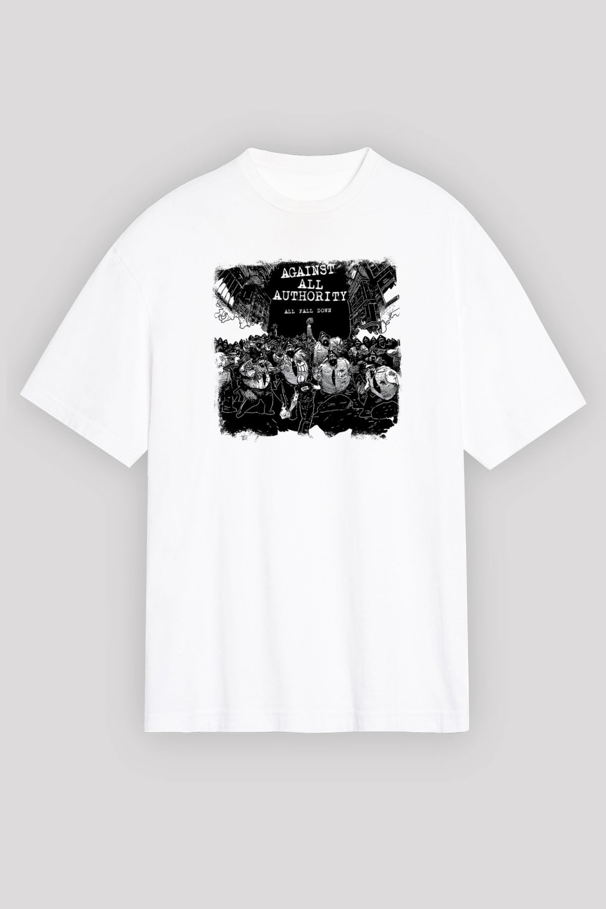 Against All Authority Baskılı Unisex Beyaz Oversize Tişört