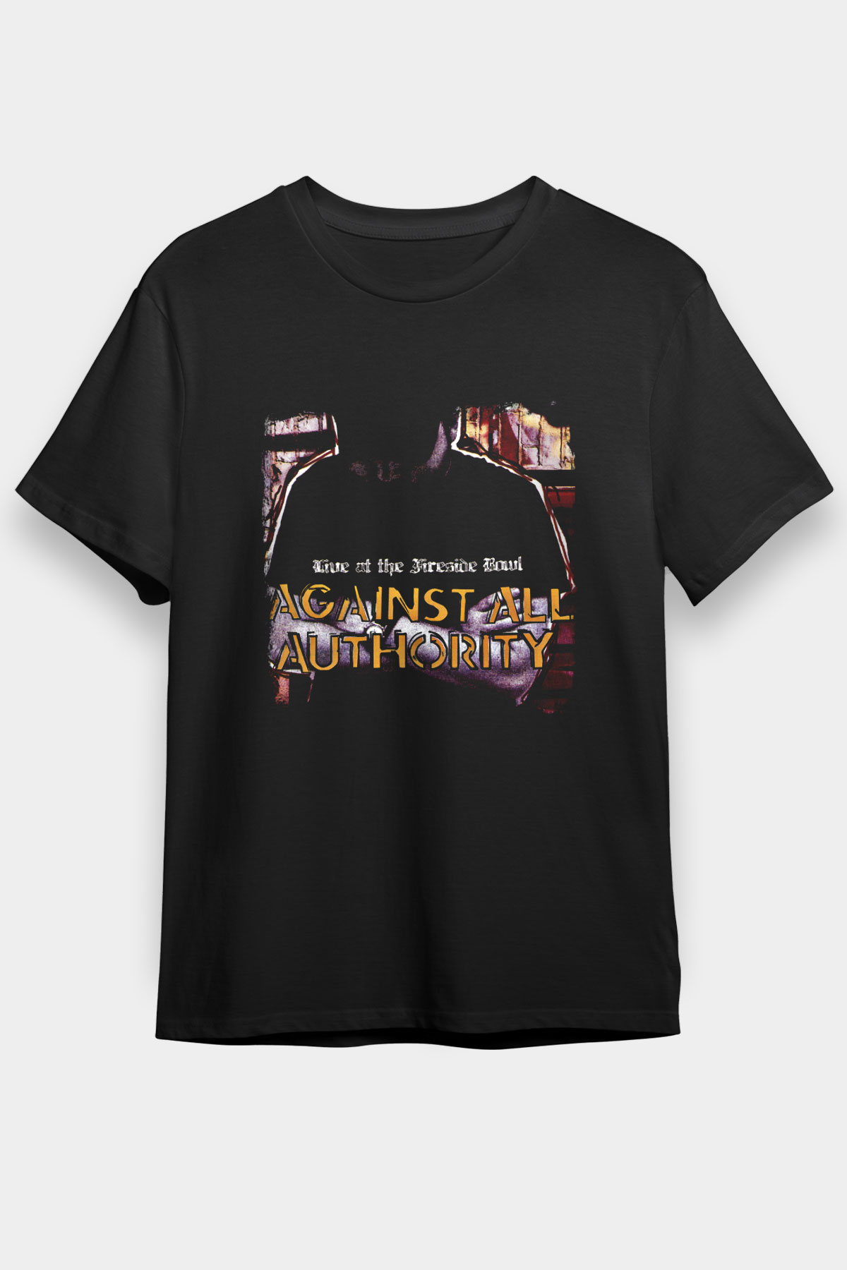 Against All Authority Baskılı Unisex Siyah Tişört