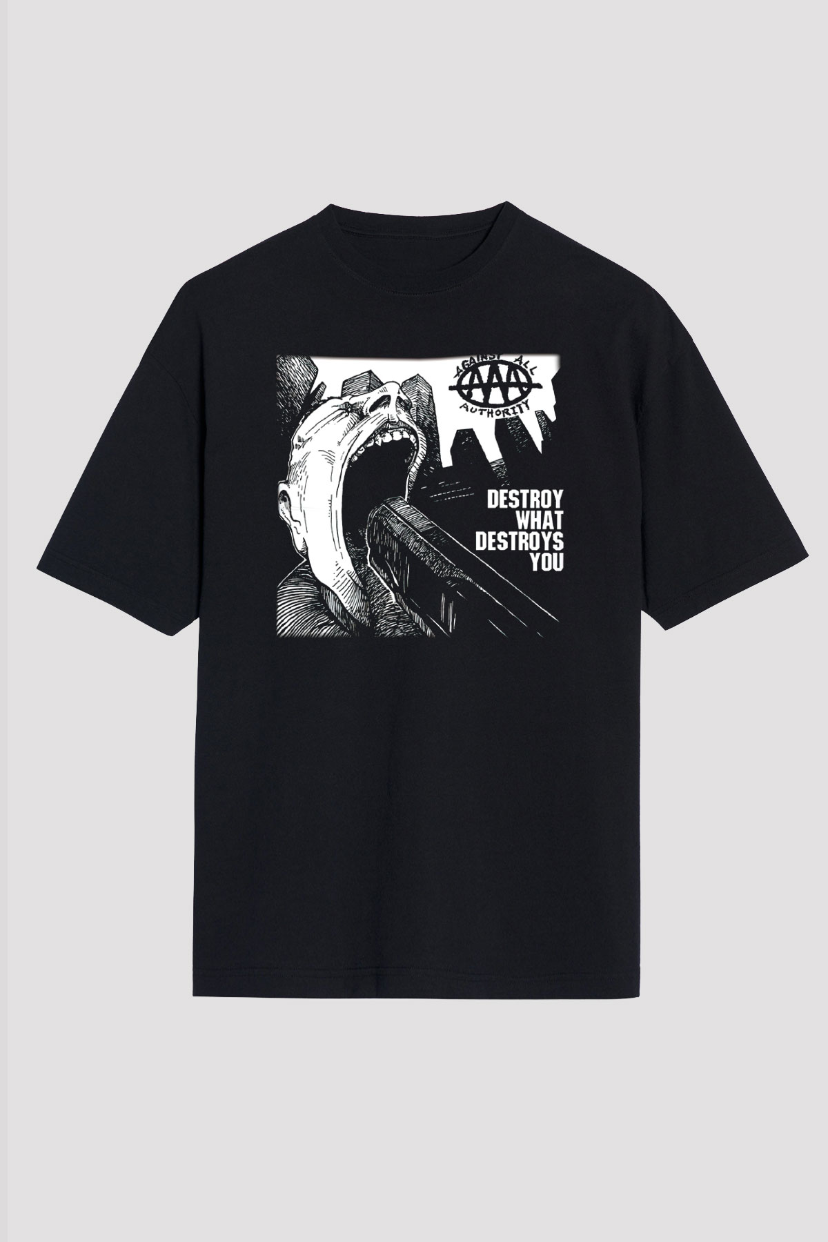 Against All Authority Siyah Unisex Oversize Tişört T-Shirt