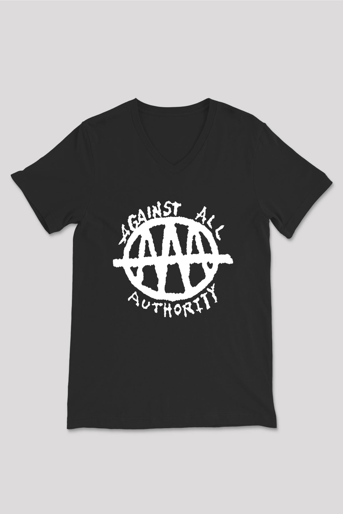 Against All Authority Siyah Unisex V Yaka Tişört T-Shirt