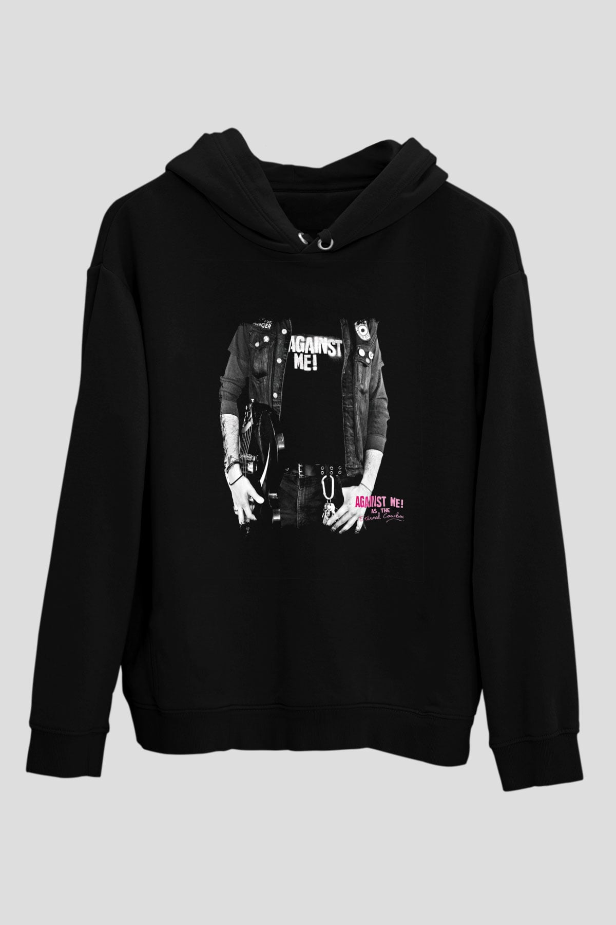 Against Me Baskılı Unisex Siyah Hoodie
