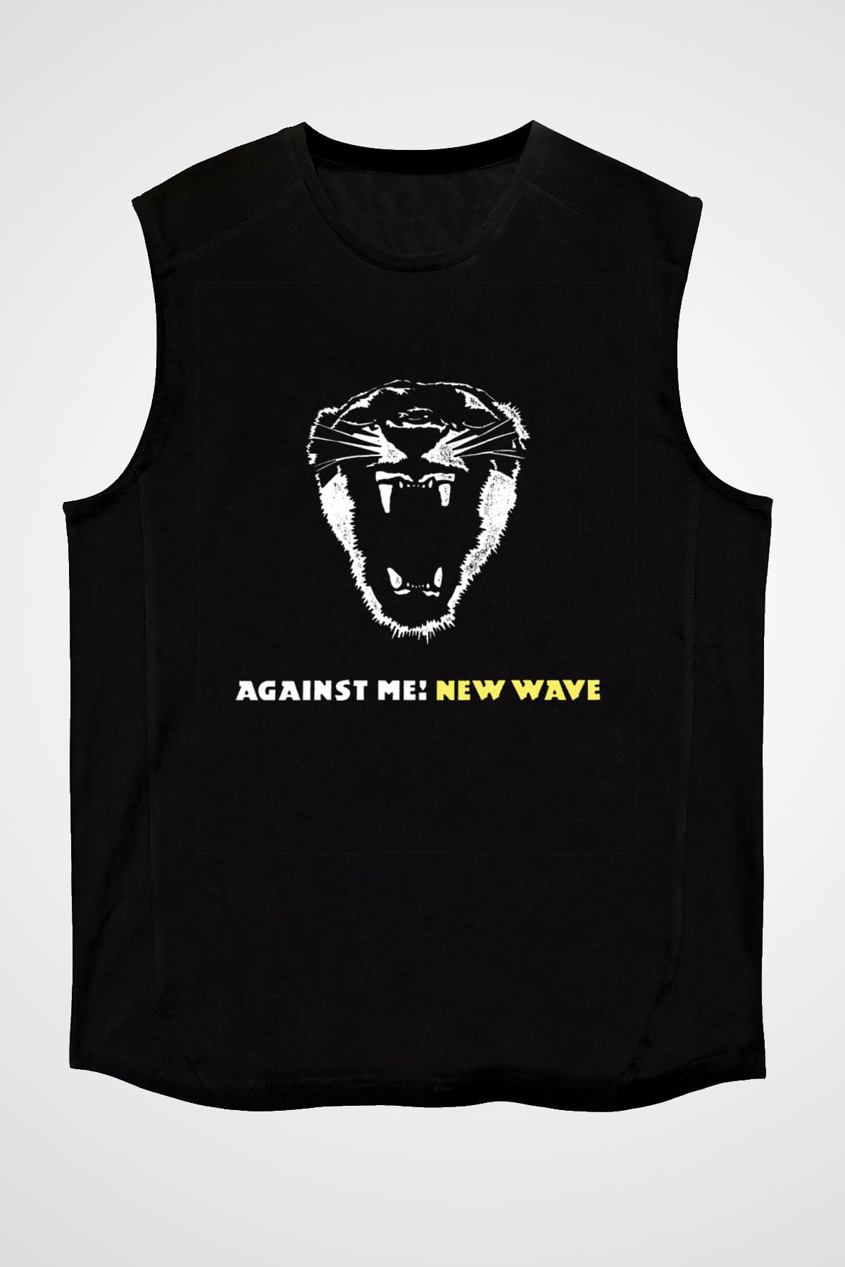 Against Me Baskılı Unisex Siyah Kolsuz Tişört