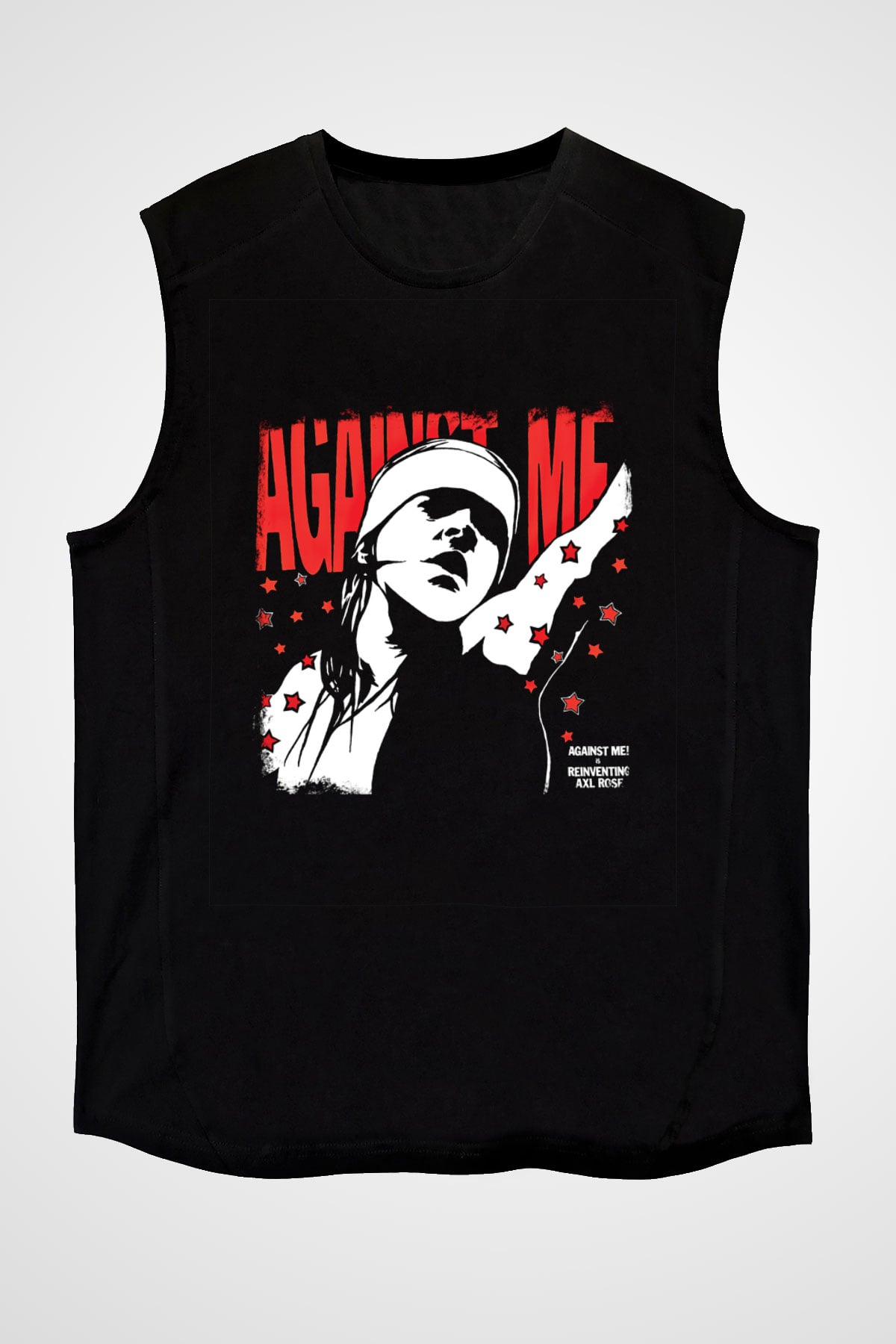 Against Me Baskılı Unisex Siyah Kolsuz Tişört