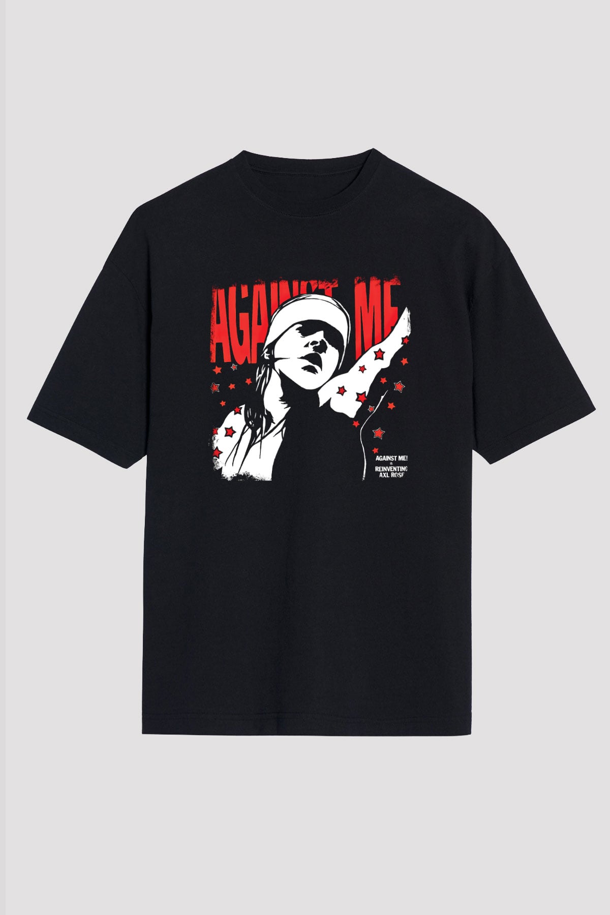 Against Me Baskılı Unisex Siyah Oversize Tişört
