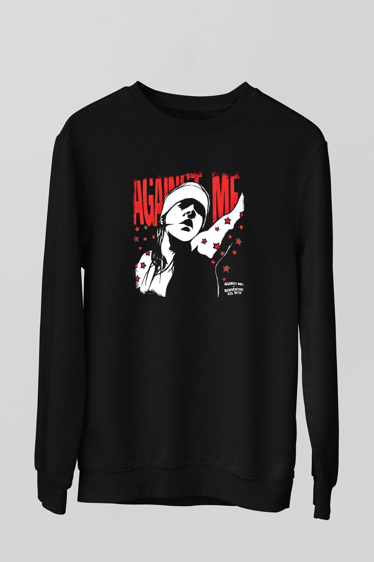 Against Me Baskılı Unisex Siyah Sweatshirt