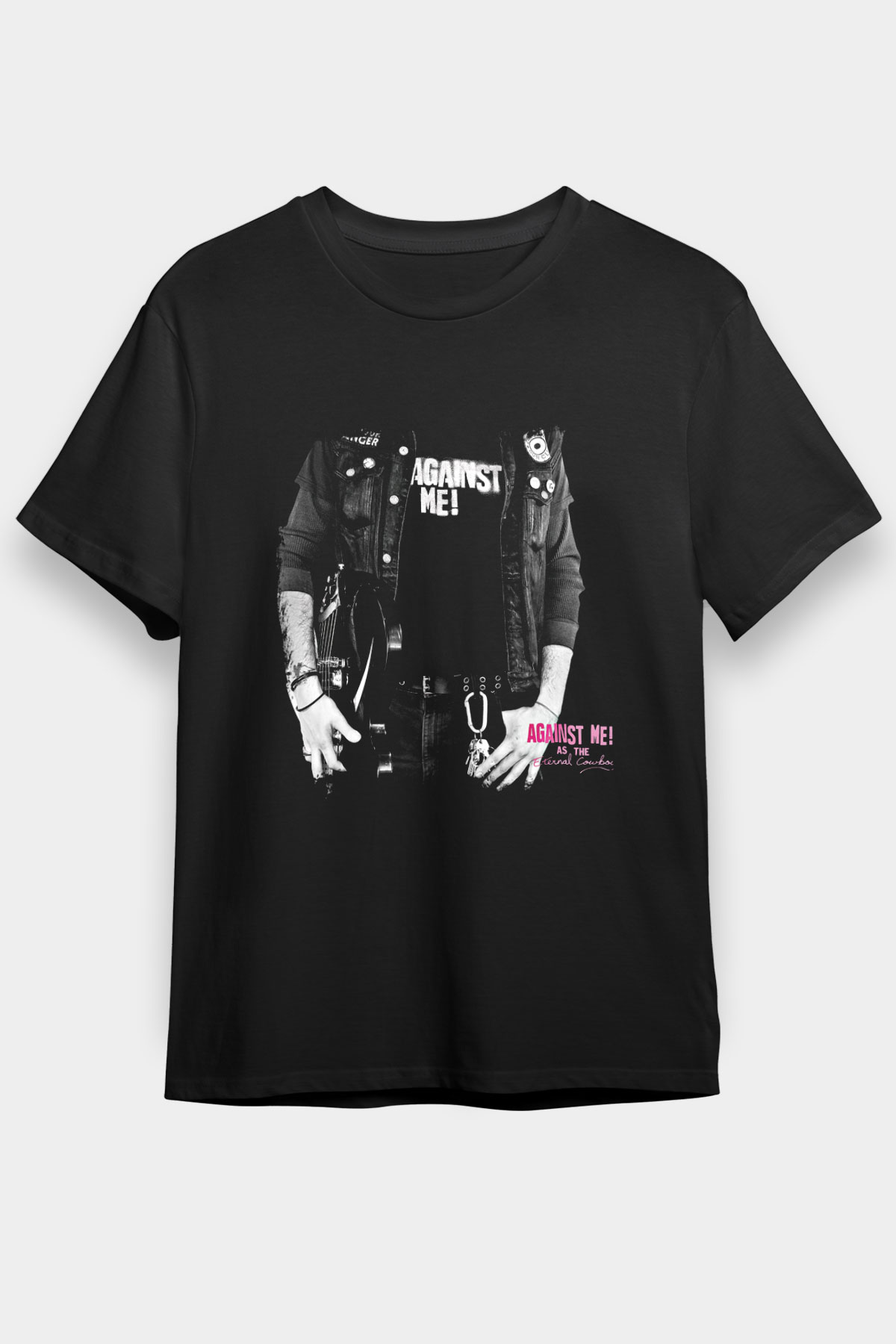 Against Me Baskılı Unisex Siyah Tişört