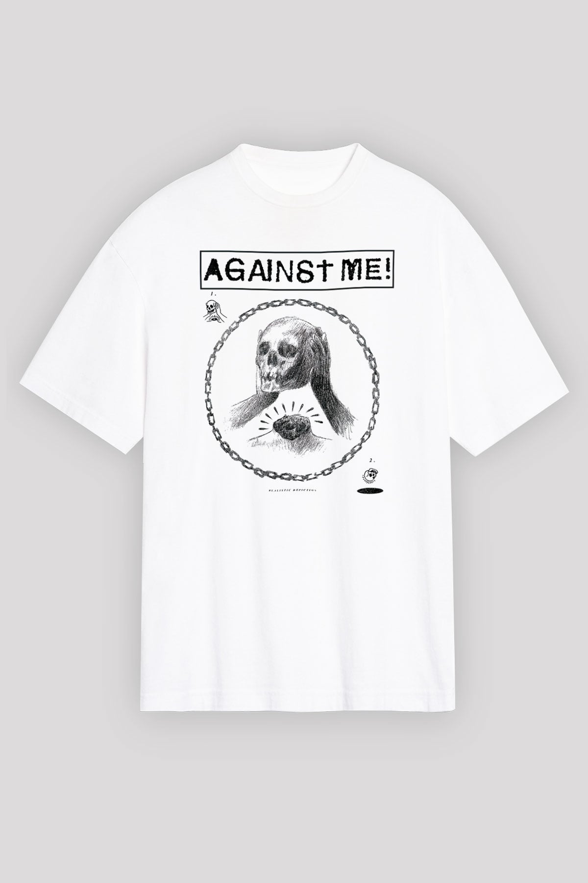 Against Me Beyaz Unisex Oversize Tişört T-Shirt