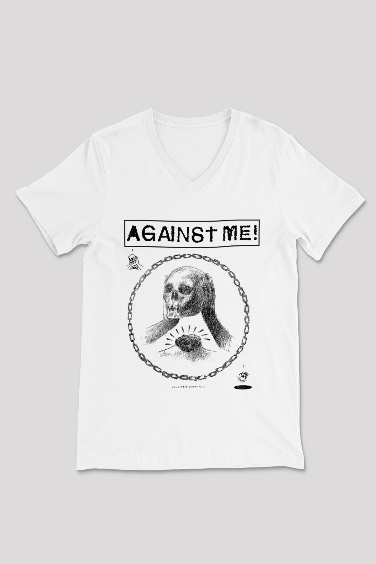 Against Me Beyaz Unisex V Yaka Tişört T-Shirt