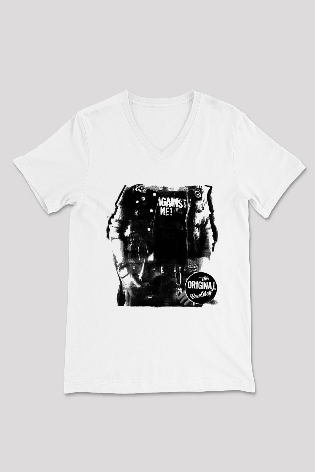 Against Me Beyaz Unisex V Yaka Tişört T-Shirt