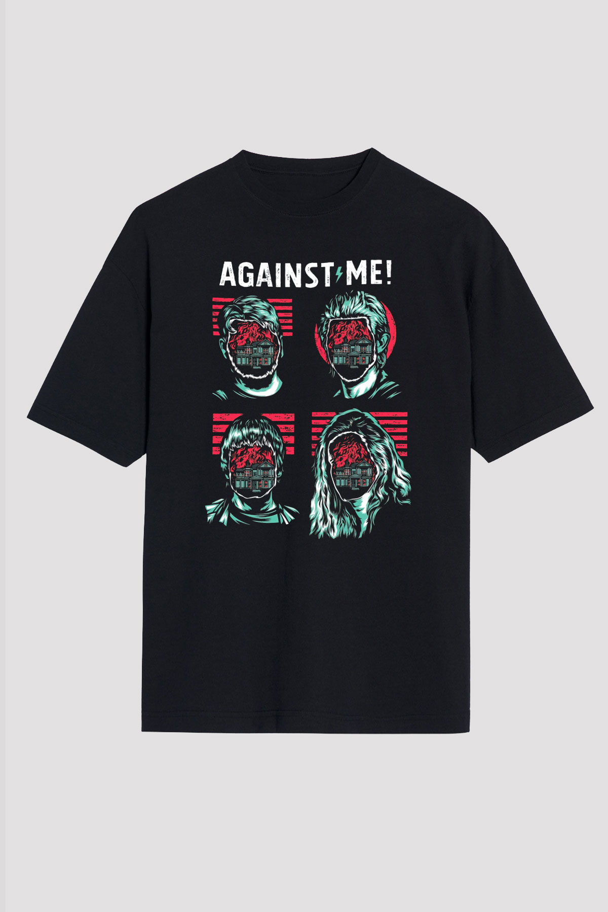 Against Me Siyah Unisex Oversize Tişört T-Shirt