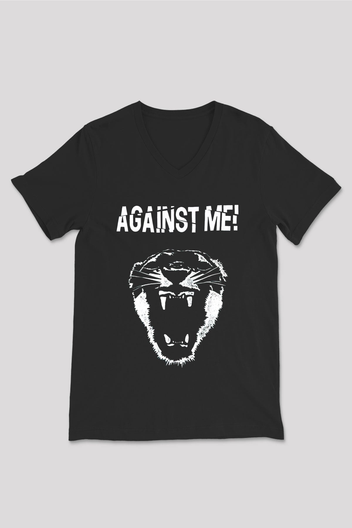 Against Me Siyah Unisex V Yaka Tişört T-Shirt