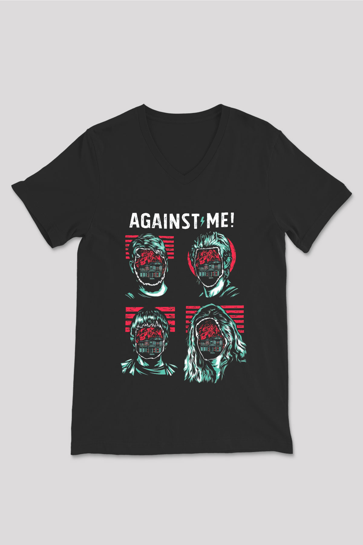 Against Me Siyah Unisex V Yaka Tişört T-Shirt