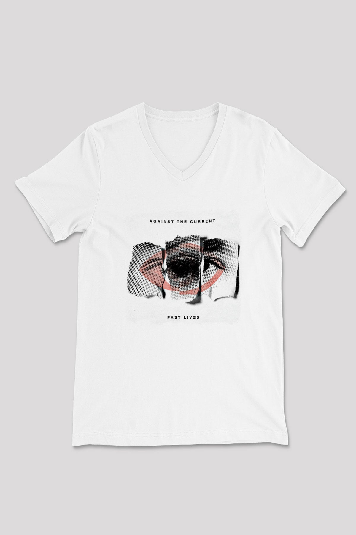 Against The Current Baskılı Unisex Beyaz V Yaka Tişört