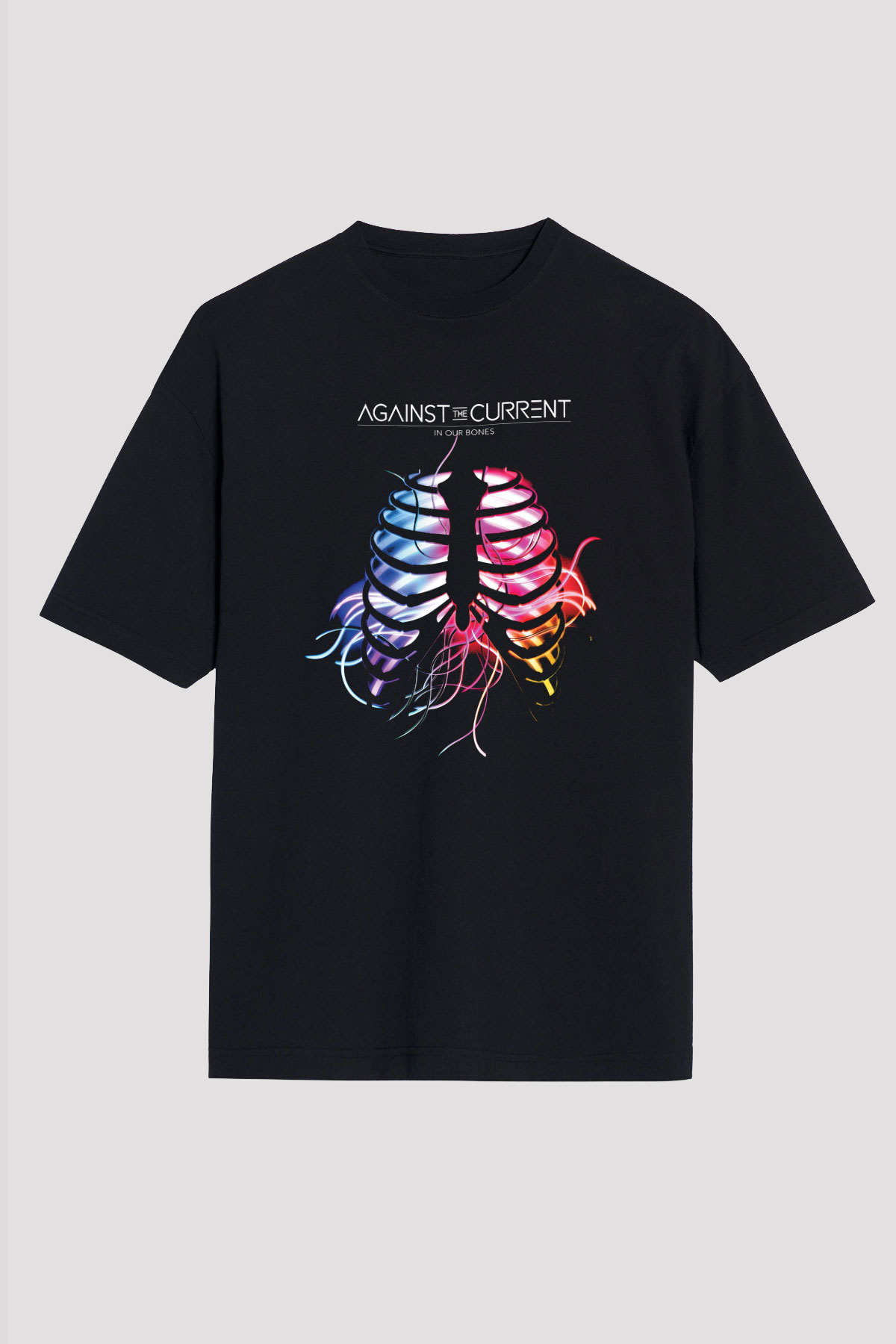 Against The Current Baskılı Unisex Siyah Oversize Tişört