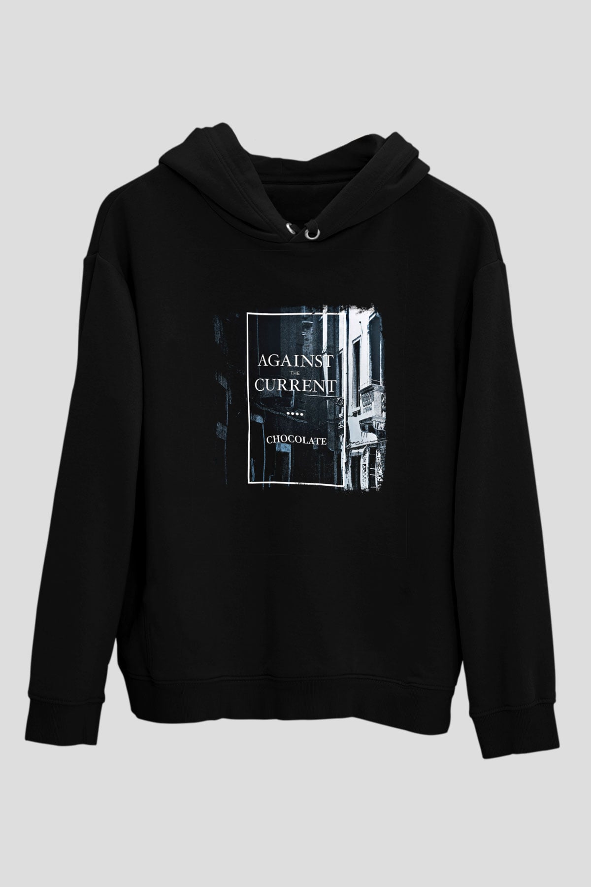 Against The Current Baskılı Unisex Siyah Hoodie