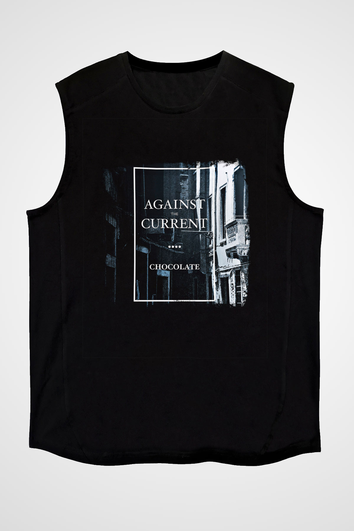 Against The Current Baskılı Unisex Siyah Kolsuz Tişört