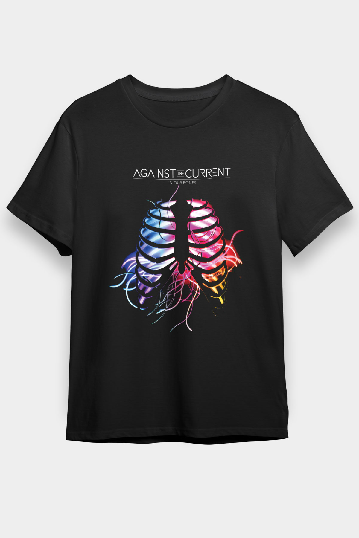 Against The Current Baskılı Unisex Siyah Tişört