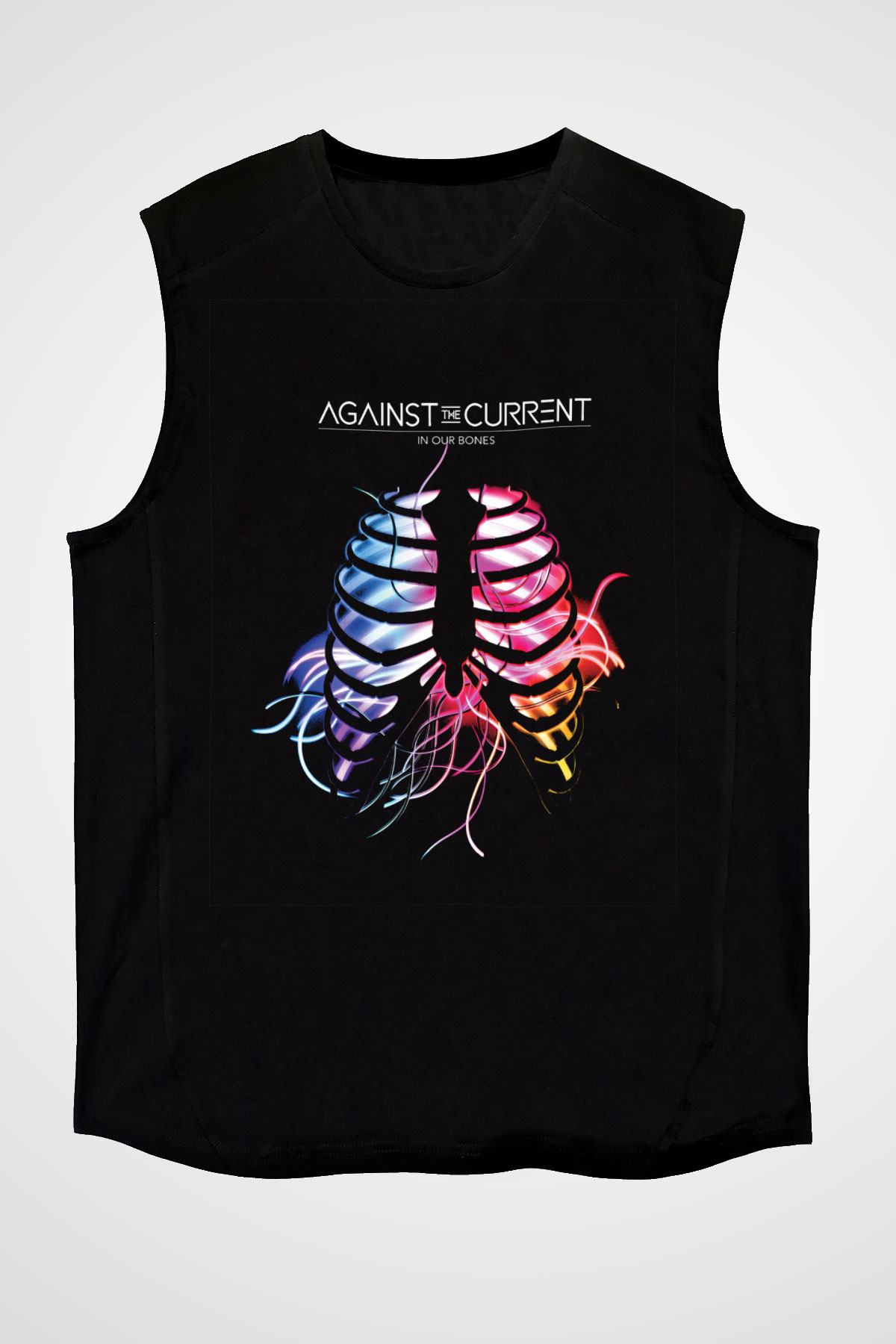 Against The Current Baskılı Unisex Siyah Kolsuz Tişört