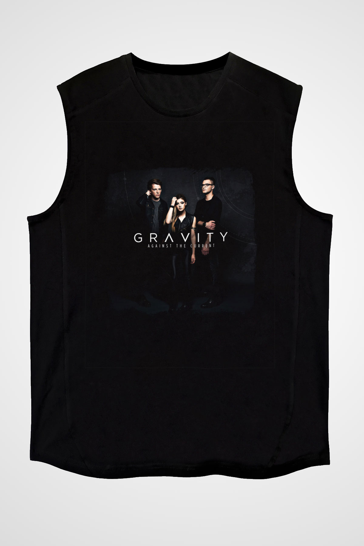 Against The Current Baskılı Unisex Siyah Kolsuz Tişört