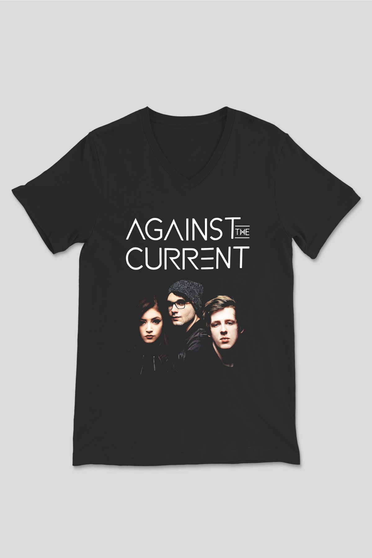 Against The Current Siyah Unisex V Yaka Tişört T-Shirt