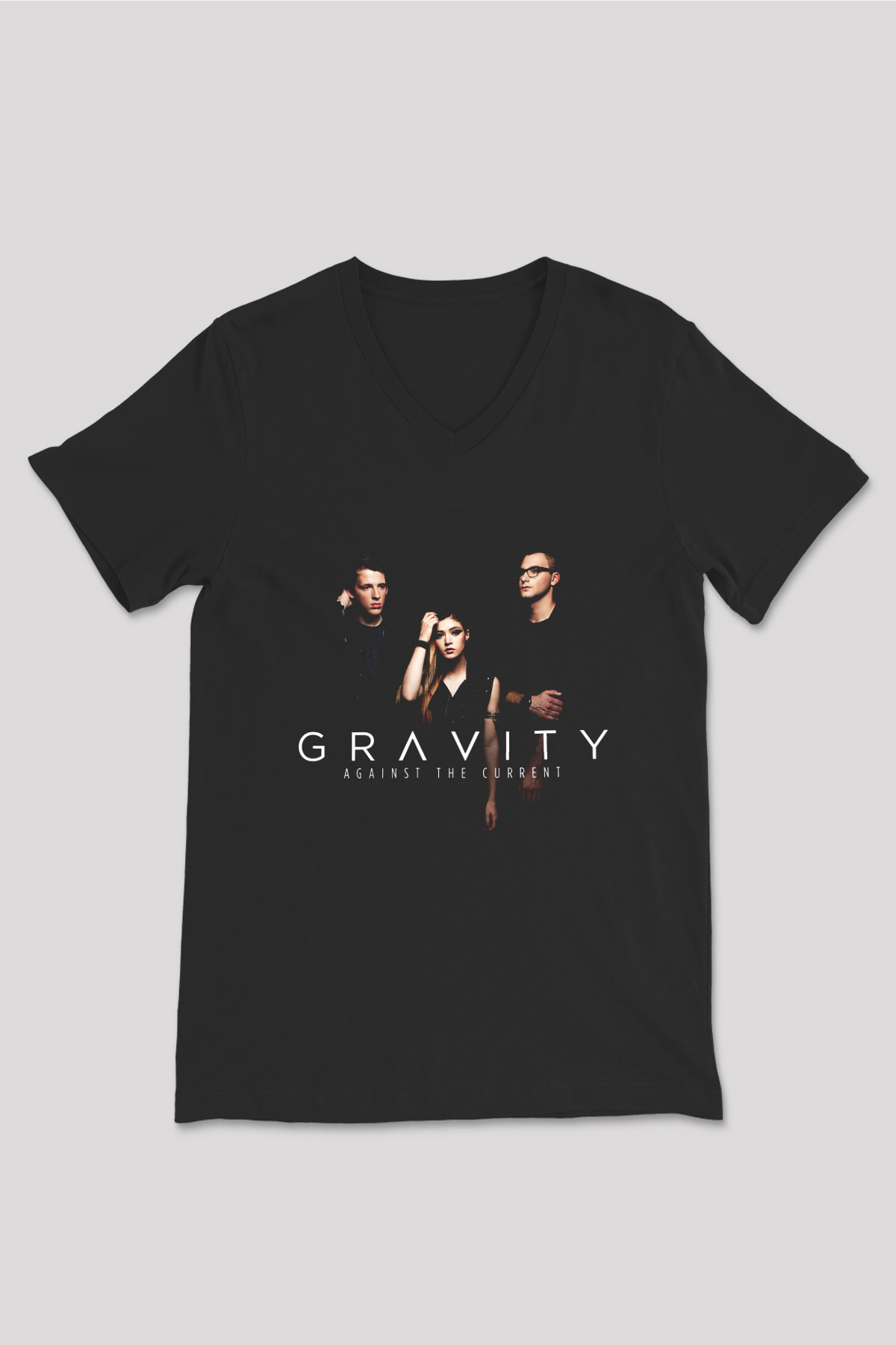 Against The Current Siyah Unisex V Yaka Tişört T-Shirt