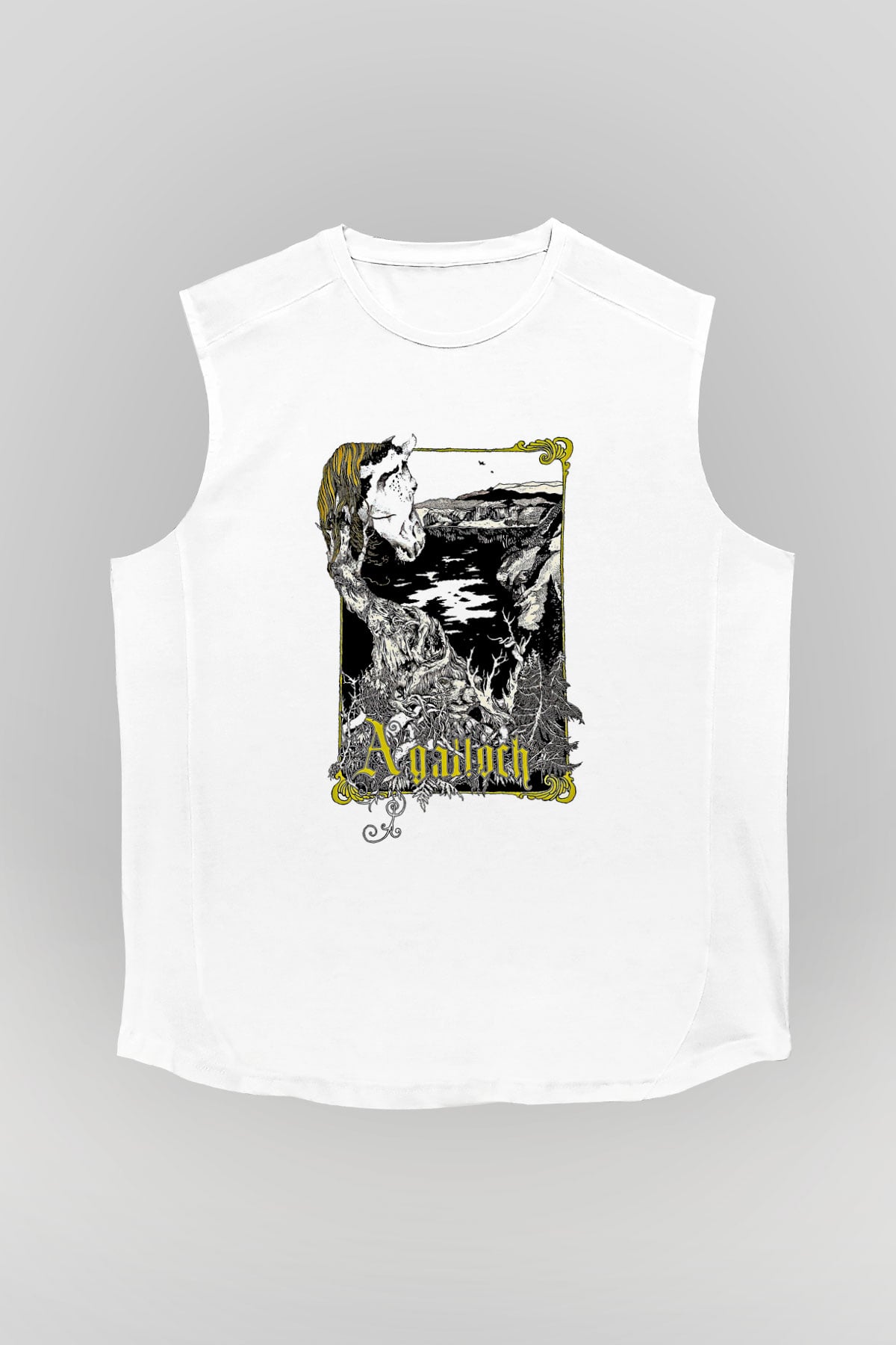 Agalloch Baskılı Beyaz Unisex Kolsuz Tişört - Tshirt