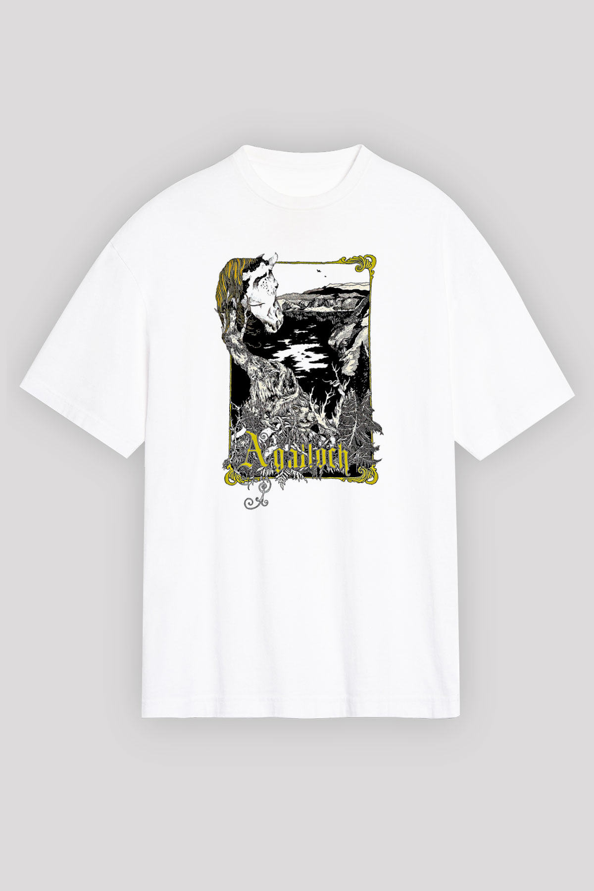 Agalloch Baskılı Beyaz Unisex Oversize Tişört - Tshirt
