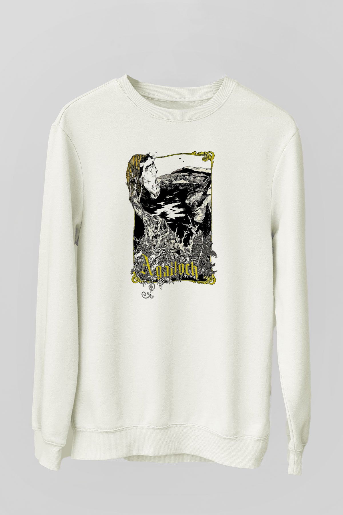 Agalloch Baskılı Beyaz Unisex Sweatshirt