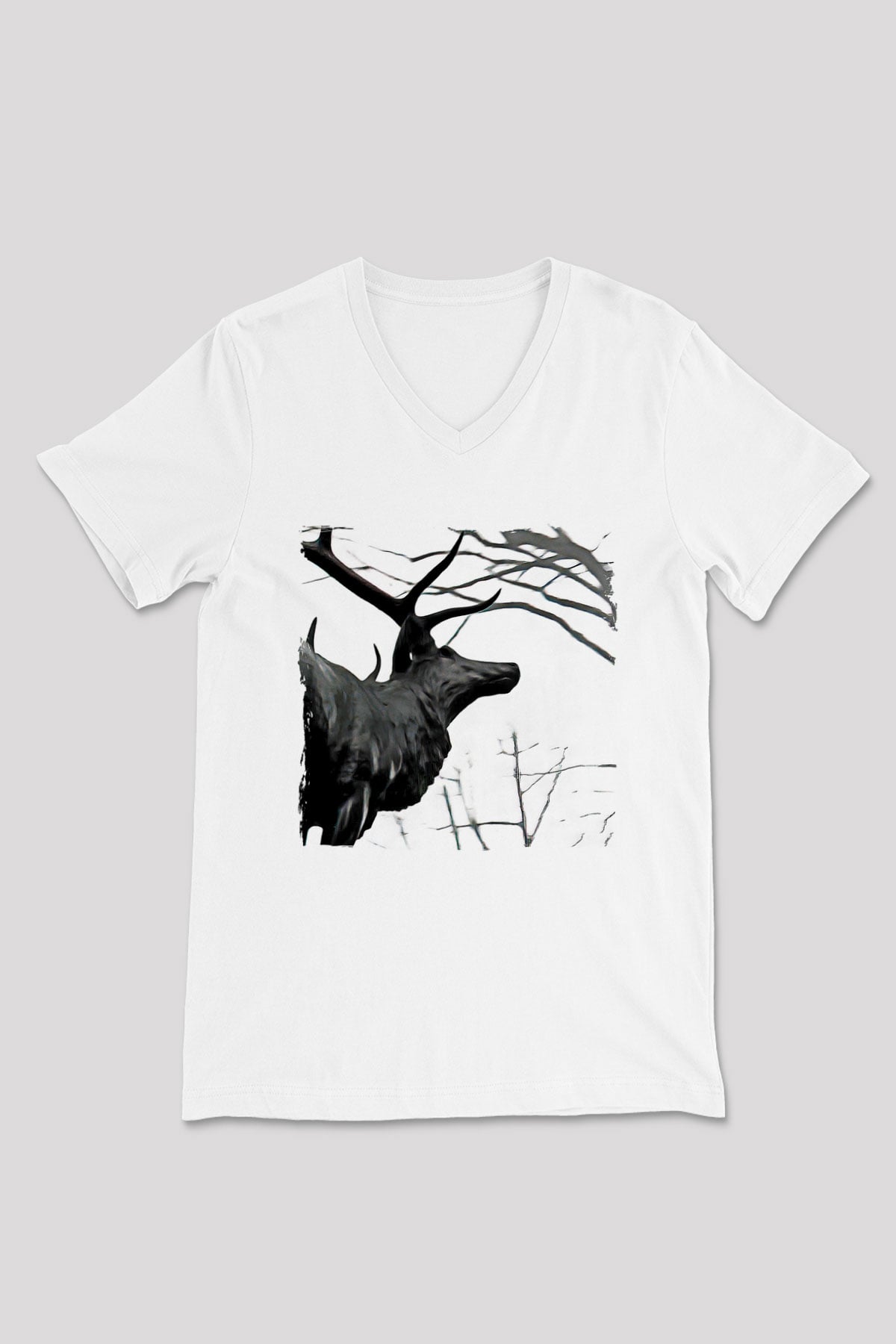 Agalloch Baskılı Beyaz Unisex V Yaka Tişört - Tshirt