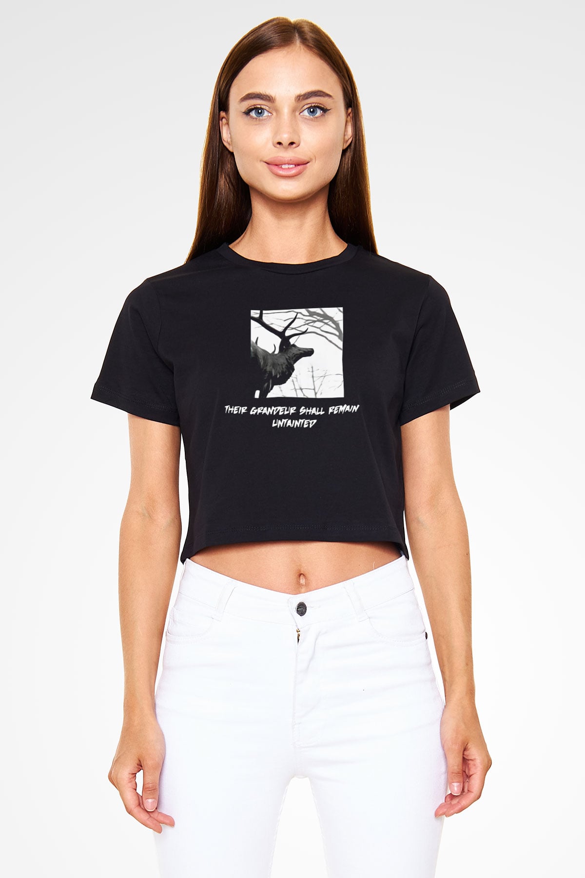 Agalloch Baskılı Siyah Crop Top Kadın Tişört - Tshirt