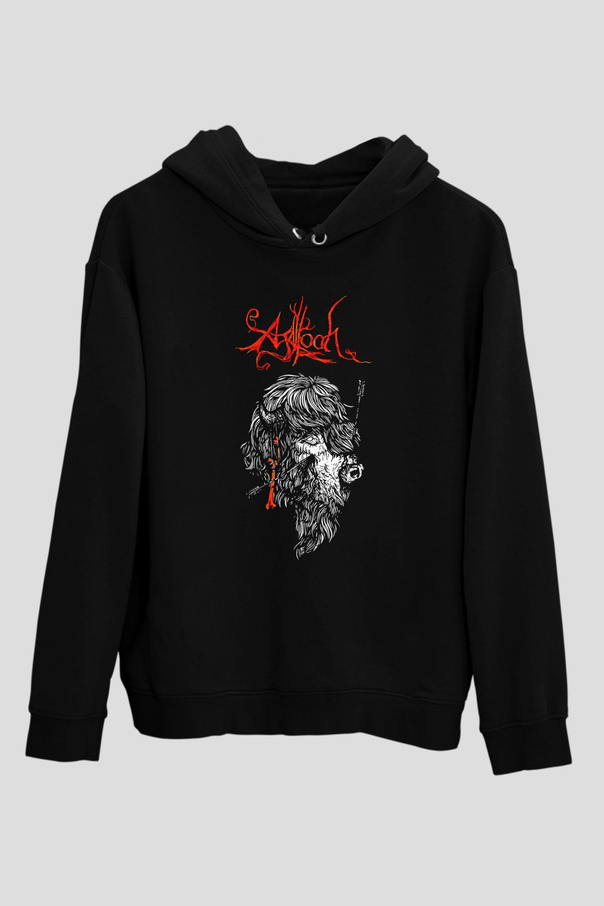 Agalloch Baskılı Unisex Siyah Kapüşonlu Sweatshirt