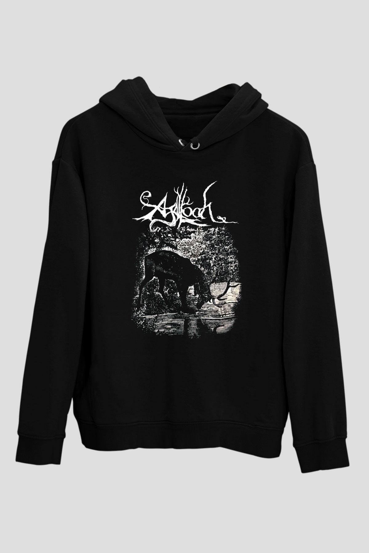 Agalloch Baskılı Unisex Siyah Kapüşonlu Sweatshirt