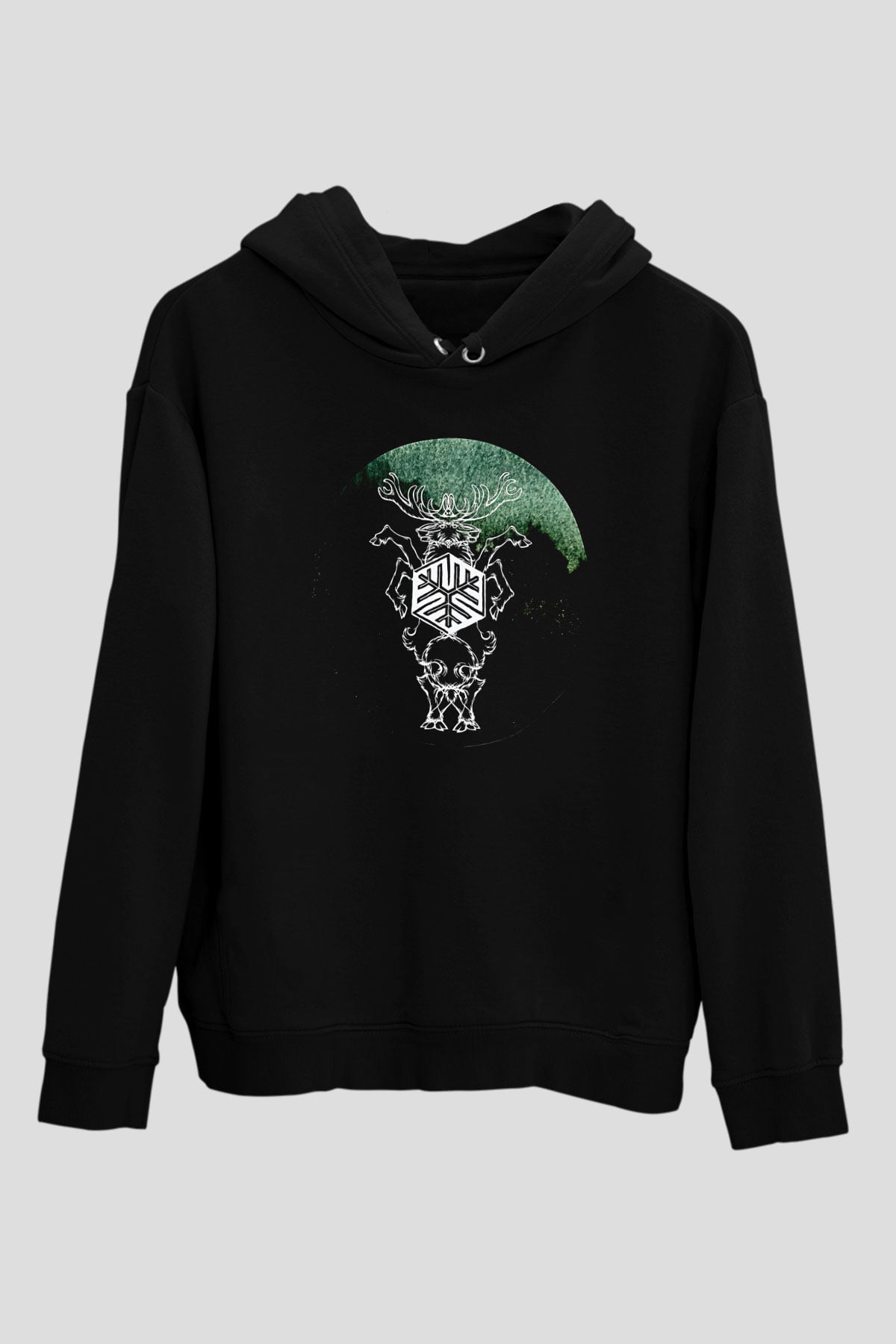 Agalloch Baskılı Unisex Siyah Kapüşonlu Sweatshirt