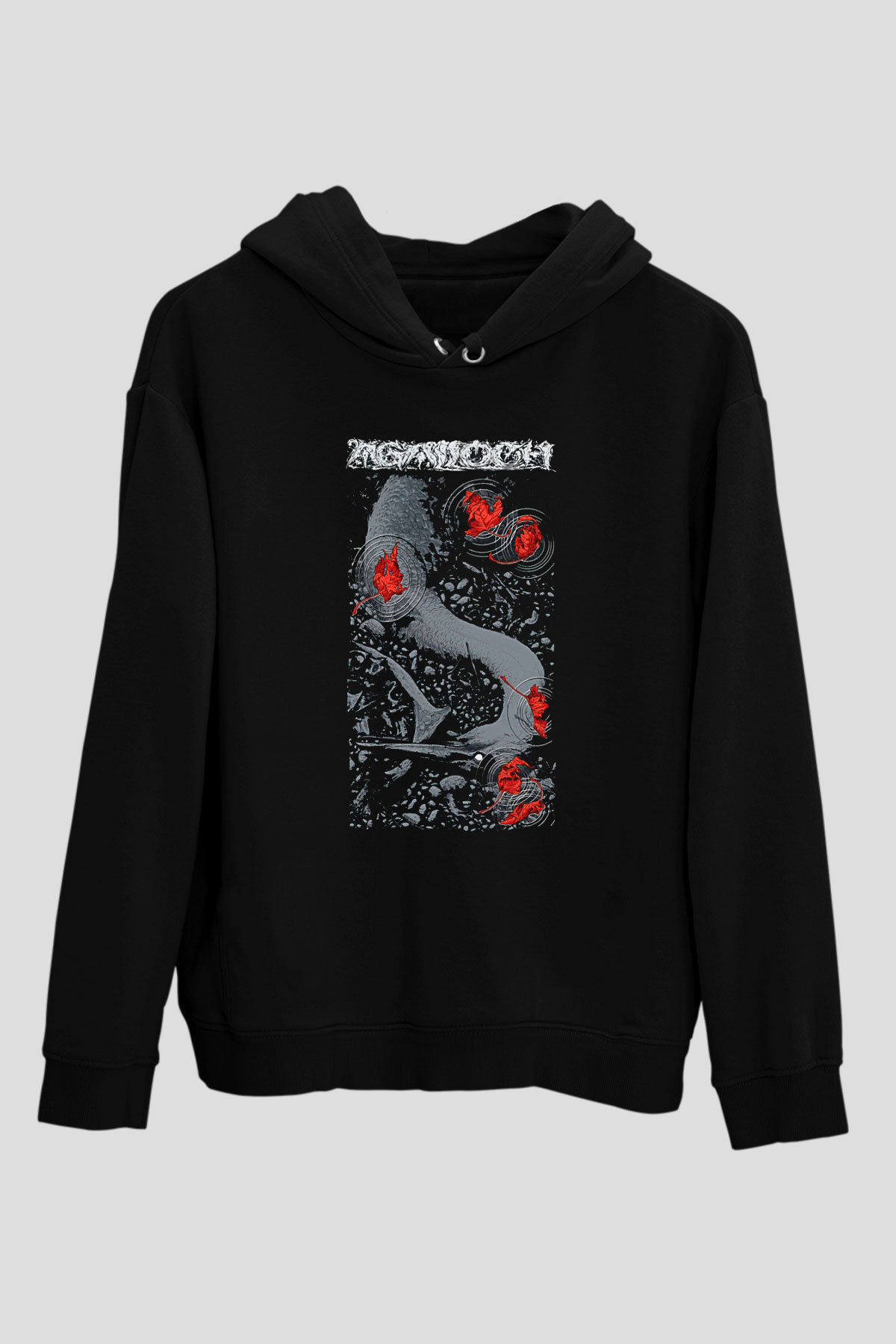Agalloch Baskılı Unisex Siyah Kapüşonlu Sweatshirt