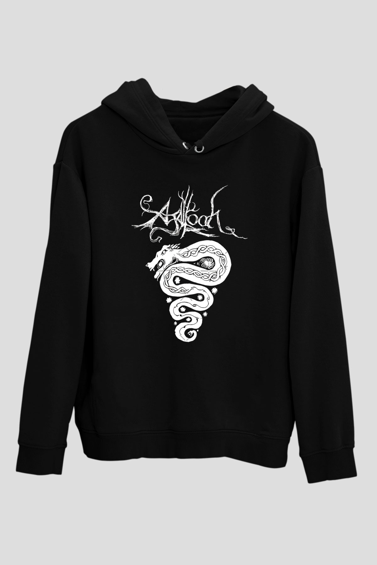 Agalloch Baskılı Unisex Siyah Kapüşonlu Sweatshirt