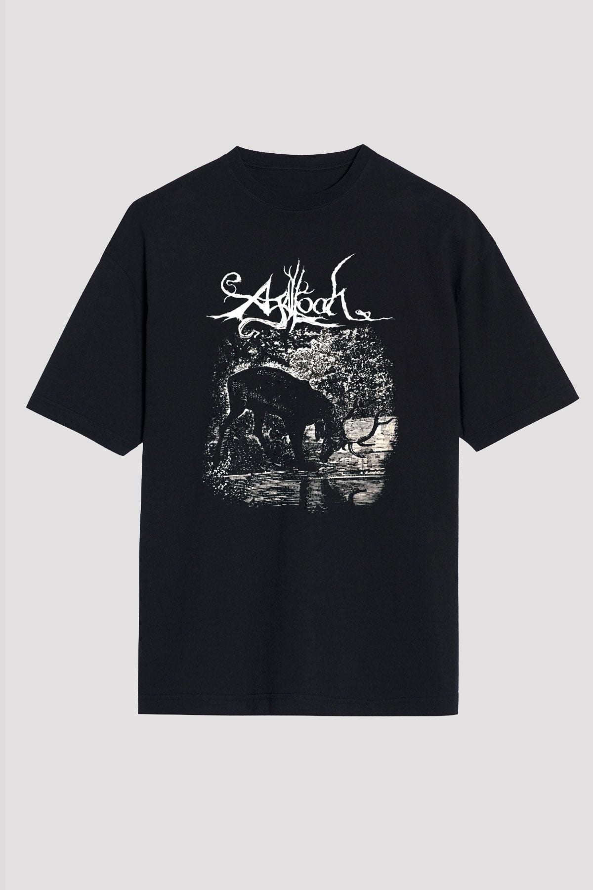 Agalloch Baskılı Unisex Siyah Oversize Tişört - Tshirt
