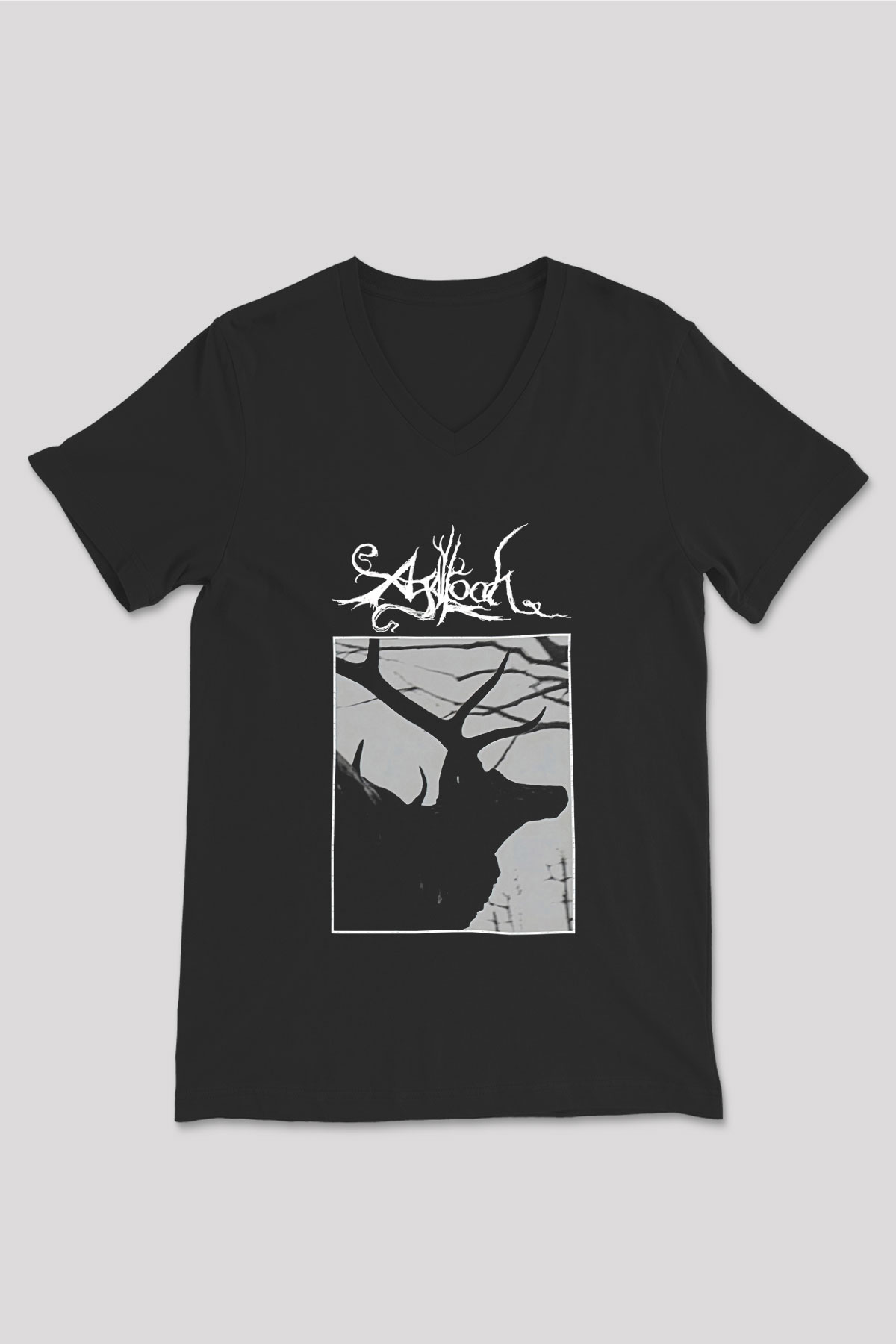 Agalloch Baskılı Unisex Siyah V Yaka Tişört - Tshirt