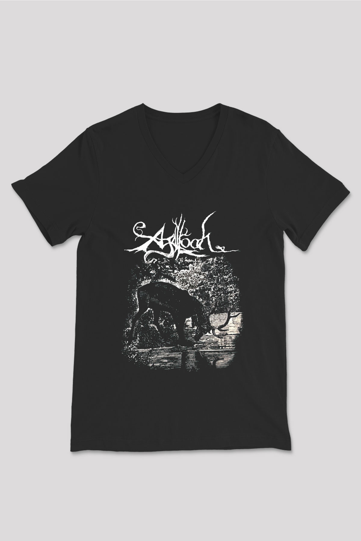 Agalloch Baskılı Unisex Siyah V Yaka Tişört - Tshirt