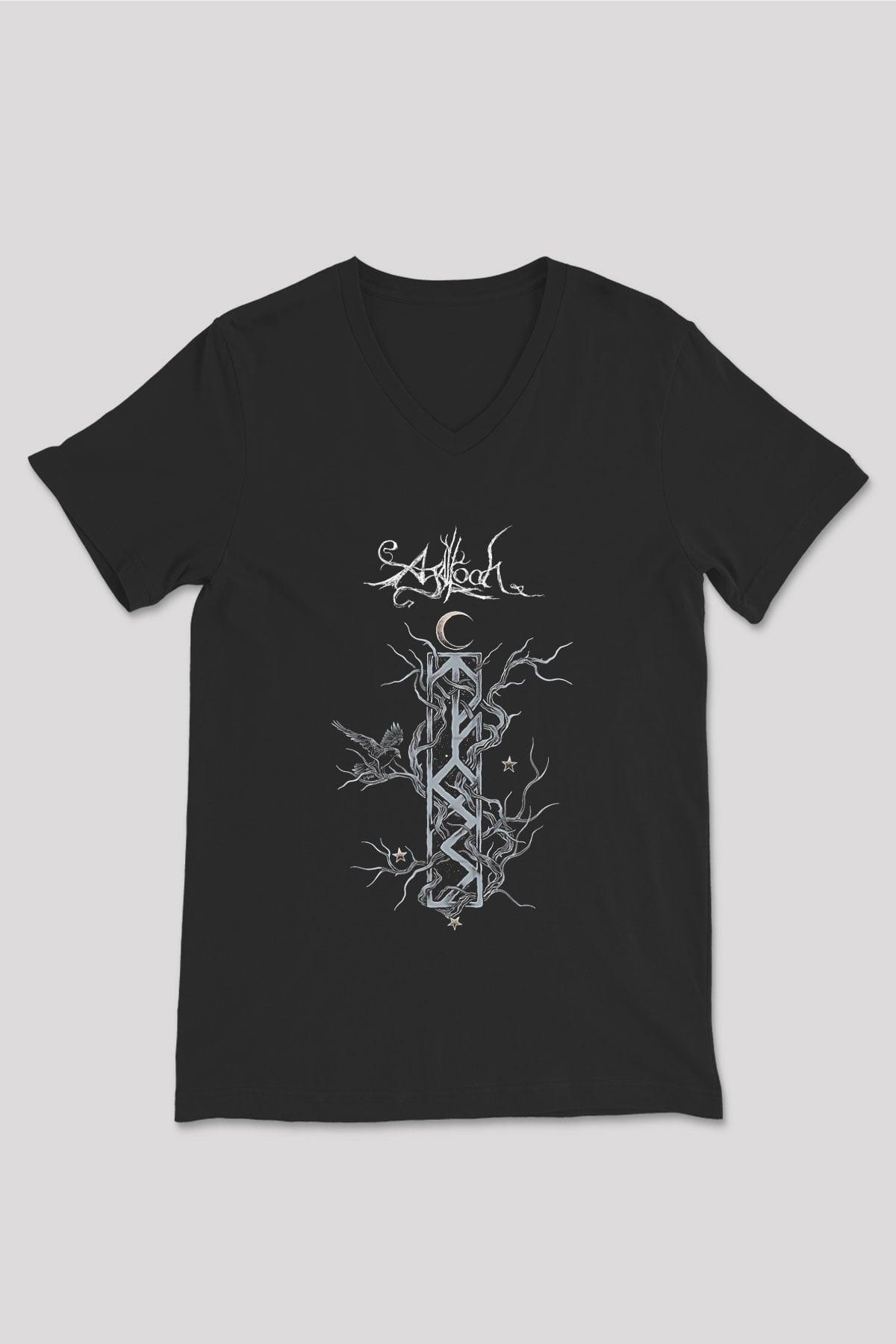 Agalloch Baskılı Unisex Siyah V Yaka Tişört - Tshirt