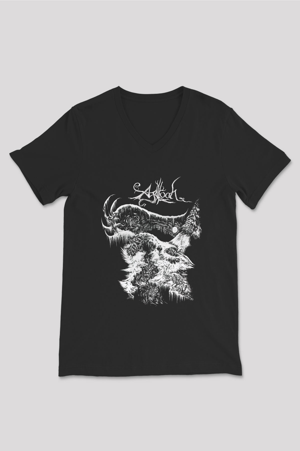 Agalloch Baskılı Unisex Siyah V Yaka Tişört - Tshirt