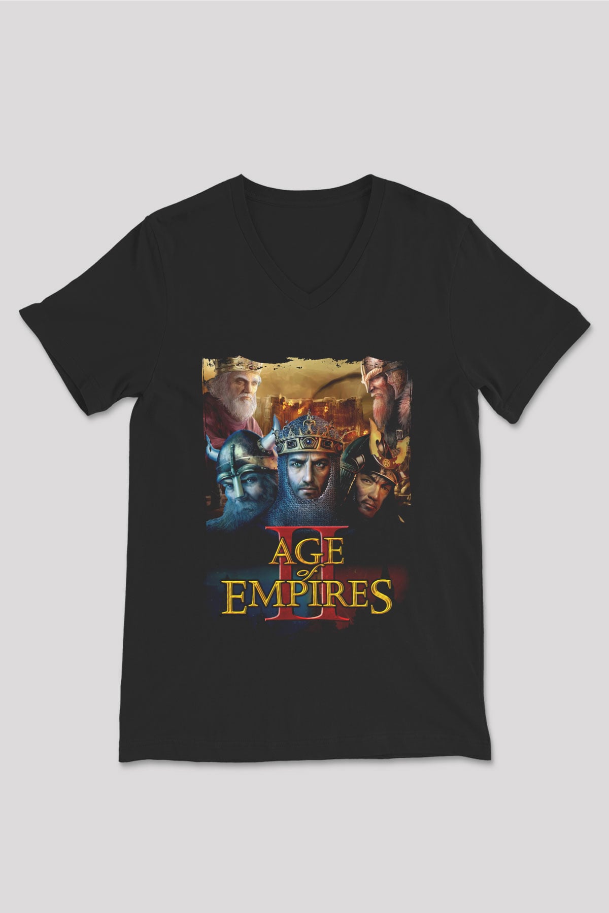 Age Of Empires Siyah Unisex V Yaka Tişört