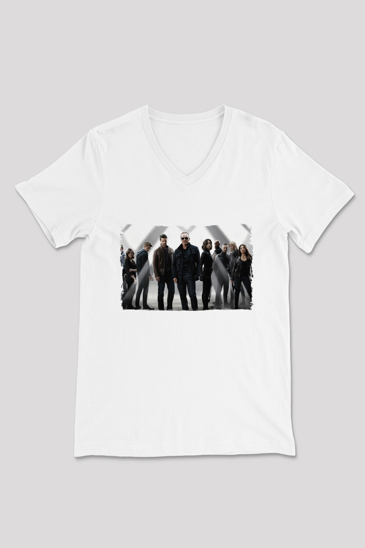 Agents of S.H.I.E.L.D. Beyaz Unisex V Yaka Tişört
