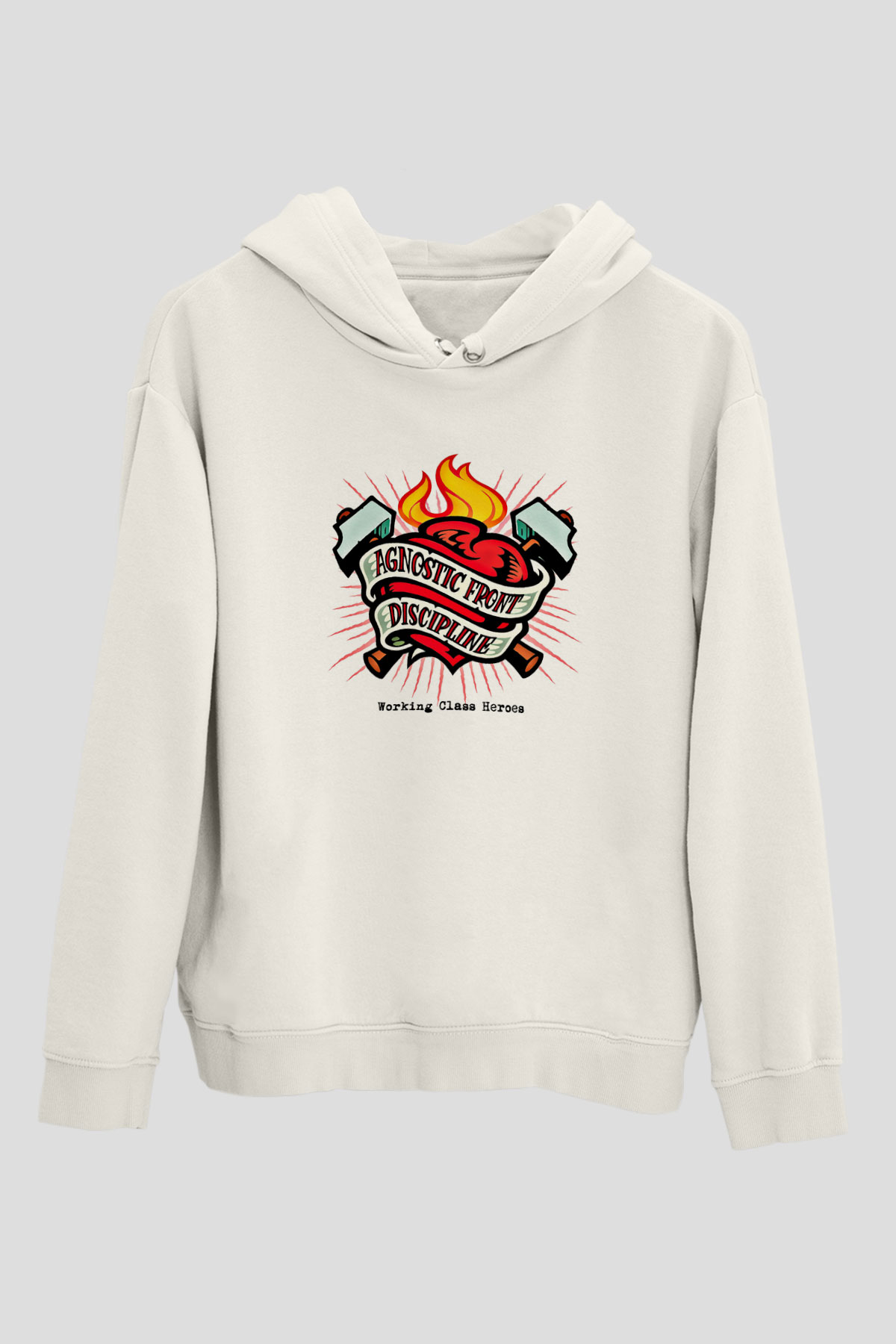 Agnostic Front Baskılı Unisex Beyaz Hoodie
