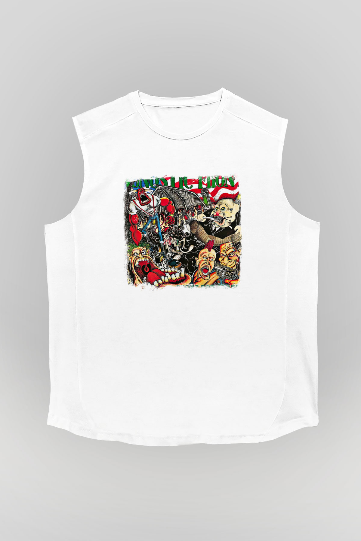 Agnostic Front Baskılı Unisex Beyaz Kolsuz Tişört
