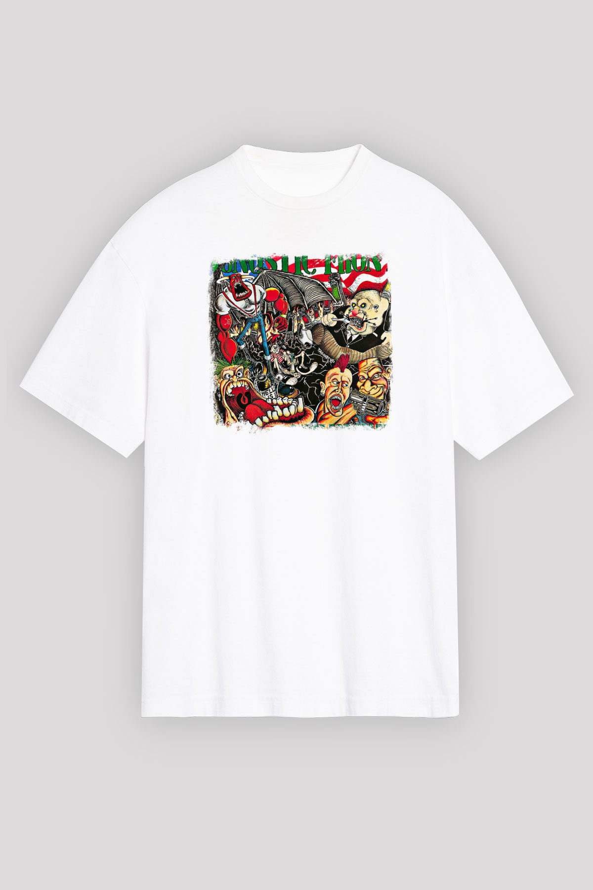 Agnostic Front Baskılı Unisex Beyaz Oversize Tişört