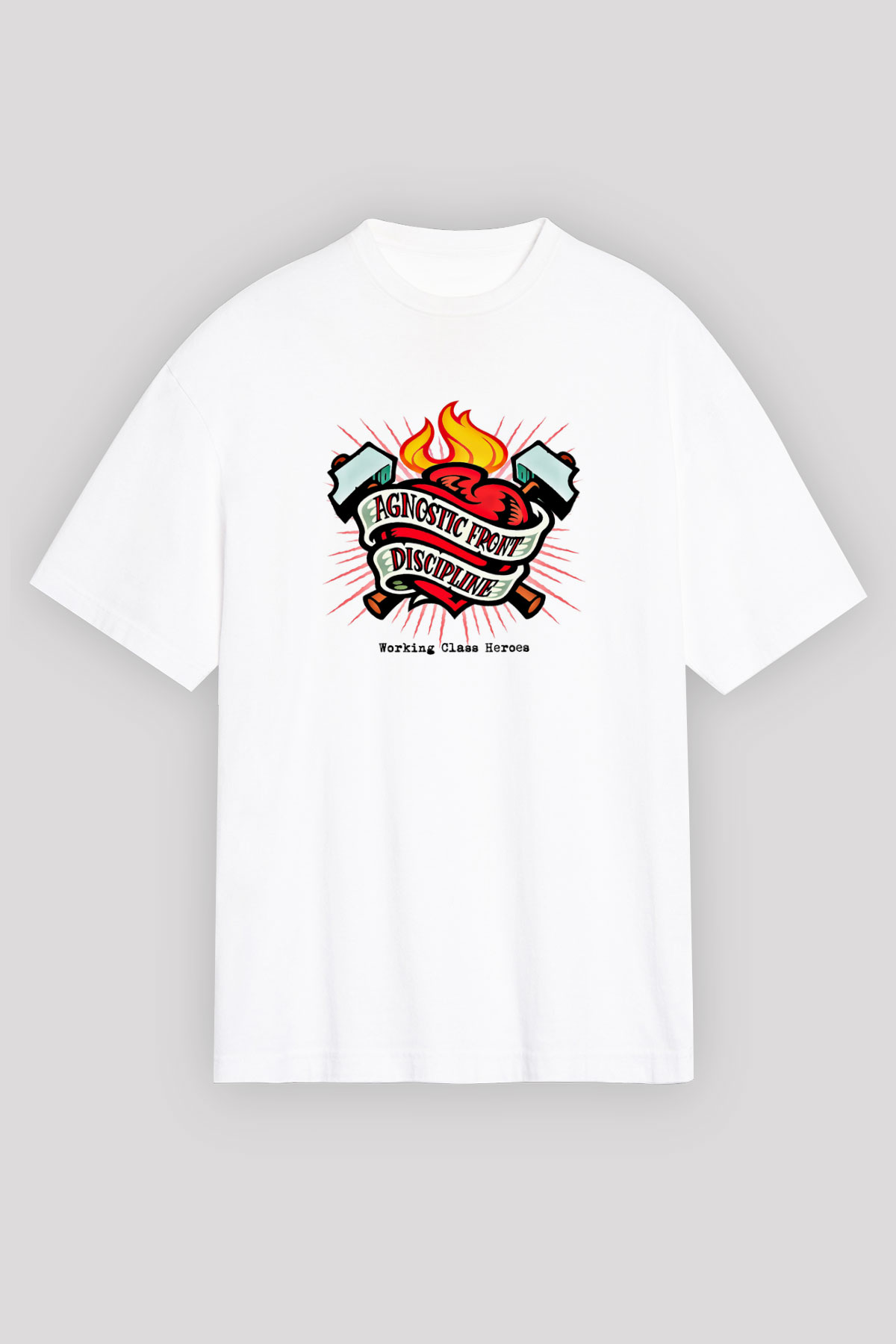 Agnostic Front Baskılı Unisex Beyaz Oversize Tişört