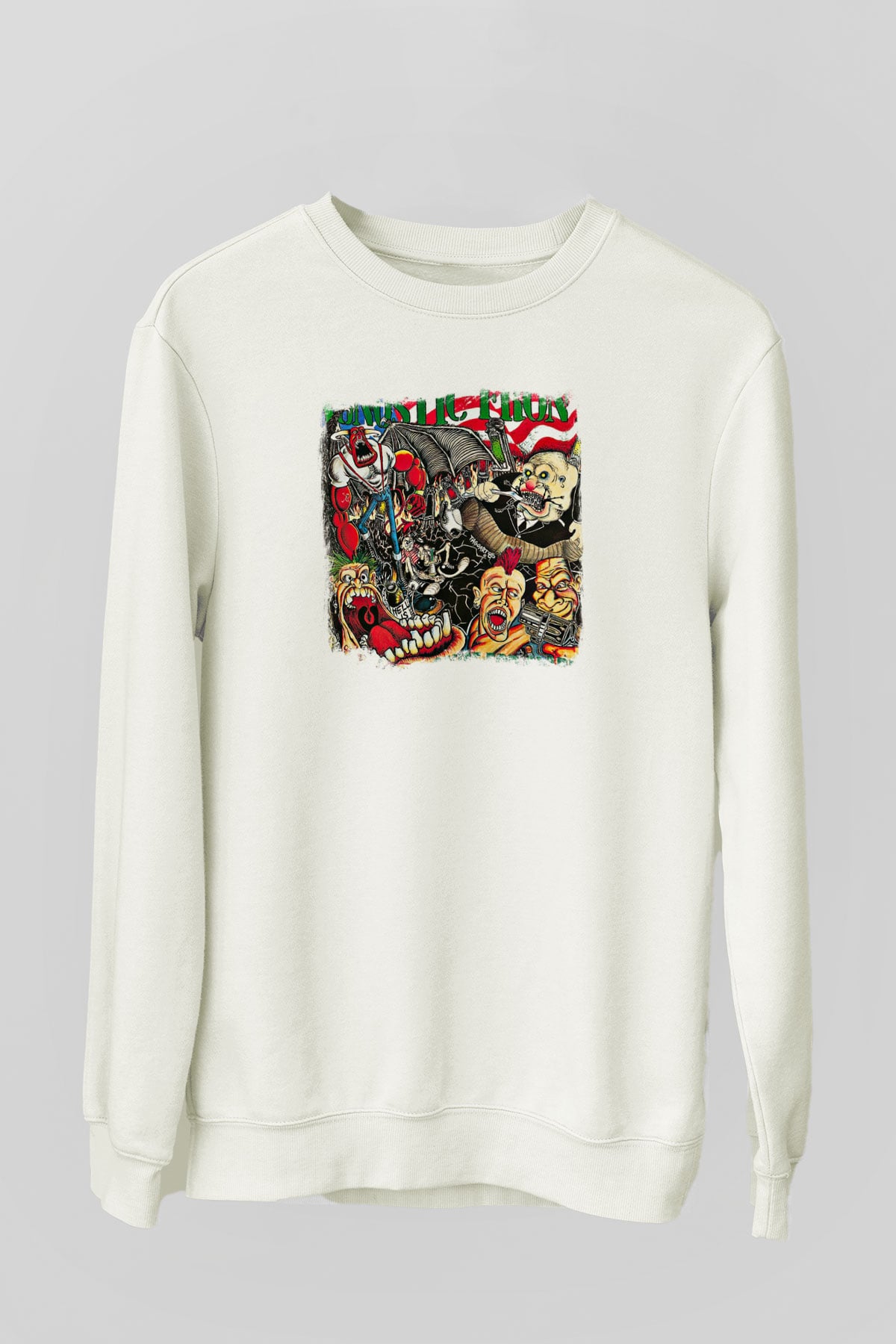 Agnostic Front Baskılı Unisex Beyaz Sweatshirt
